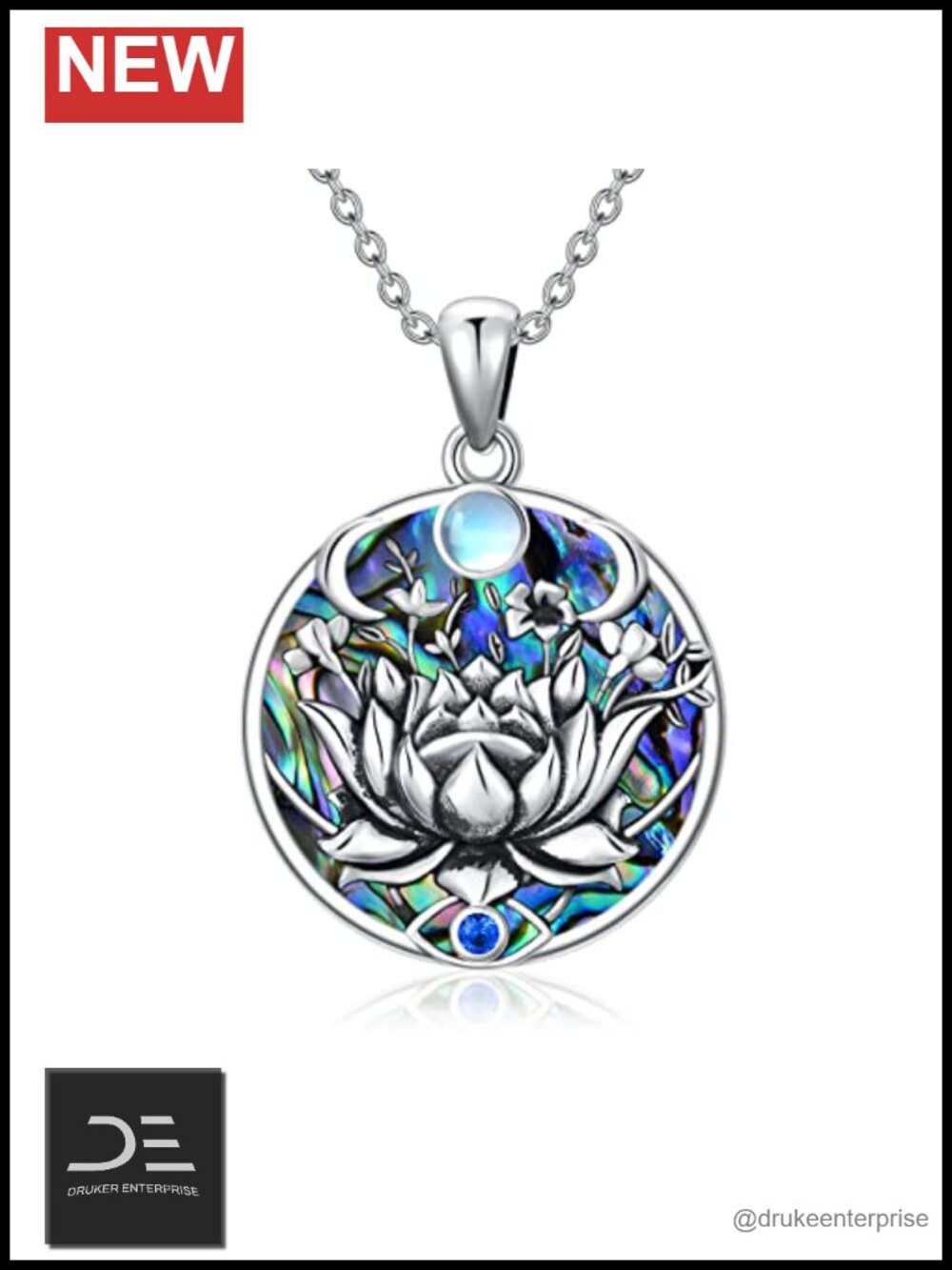 Sterling Silver Lotus Evil Eye Pendant Necklace 18in Adjustable Chain